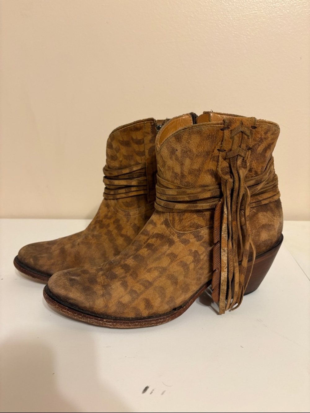 Lucchese Tan Suede Fringe Ankle Boots